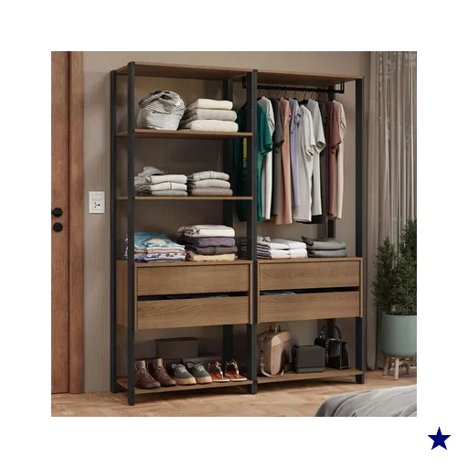 Guarda-Roupa Closet Modulado 4 Gavetas 6 Prateleiras 140cm Rustic/Preto…