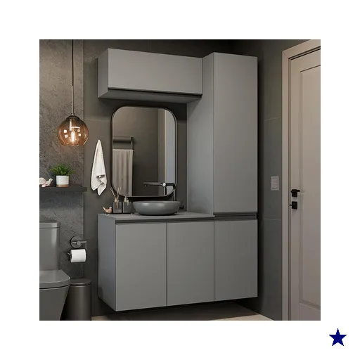 Conjunto Gabinete Suspenso para Banheiro 120cm 5 Portas Cinza Nice Madesa 02
