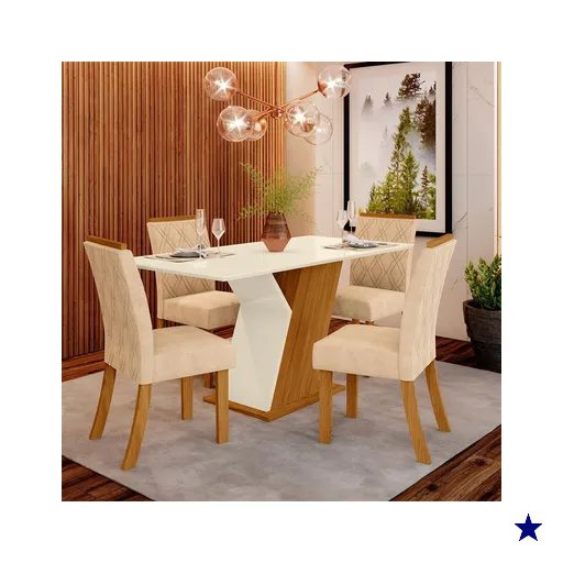 Conjunto Sala de Jantar Mesa 120 Cm Tampo MDF 4 Cadeiras Lupita Casa 812