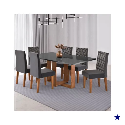 Mesa de Jantar 6 Lugares Afrodite Mel/Cinza/Veludo Cinza - Viero Móveis