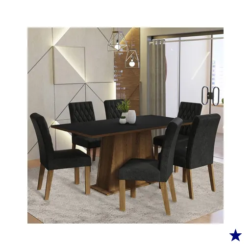 Conjunto Sala de Jantar Mesa Tampo de Madeira 6 Cadeiras Rustic/Preto/Oxford…