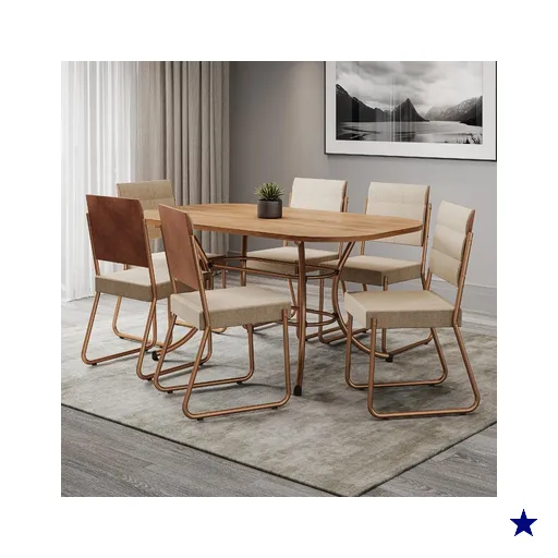 Conjunto Sala de Jantar Mesa e 6 Cadeiras Fênix Carraro Rose