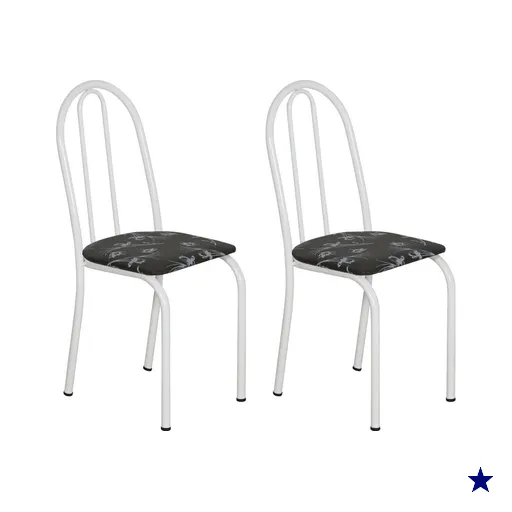 Kit 2 Cadeiras de Cozinha Califórnia Estampado Preto Florido Pés de Ferro…