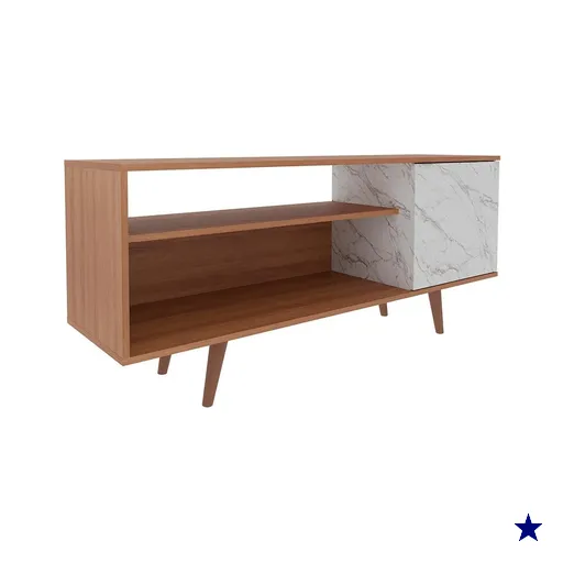 Rack Para TV 42 Pol 136 cm 1 Porta R1486 Amendoa Marmore Branco Tecno Mobili