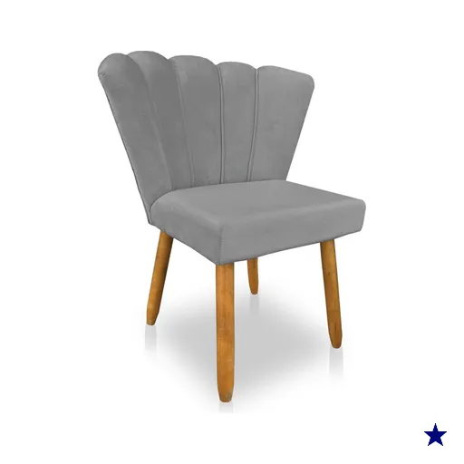 Cadeira Poltrona Flor Veludo Grafite Pés Palito Castanho - Pallazio