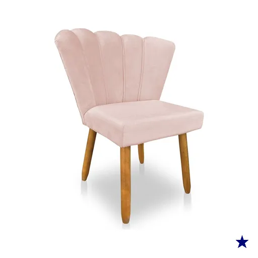 Cadeira Poltrona Flor Veludo Rosa Bebê Pés Palito Castanho - Pallazio