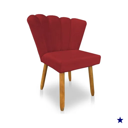 Cadeira Poltrona Flor Veludo Vermelho Pés Palito Castanho - Pallazio