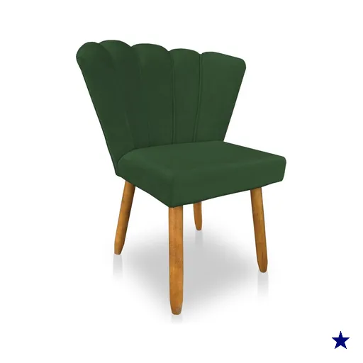 Cadeira Poltrona Flor Veludo Verde Pés Palito Castanho - Pallazio