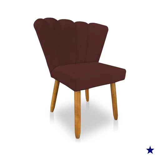 Cadeira Poltrona Flor Veludo Marsala Pés Palito Castanho - Pallazio