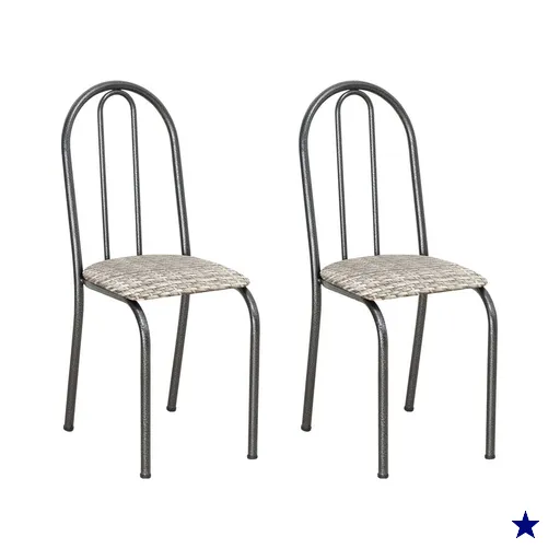 Kit 2 Cadeiras de Cozinha Califórnia Estampado Rattan Bege Pés de Ferro Preto…