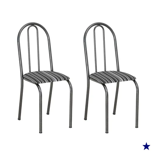 Kit 2 Cadeiras de Cozinha Califórnia Estampado Preto Listrado Pés de Ferro…