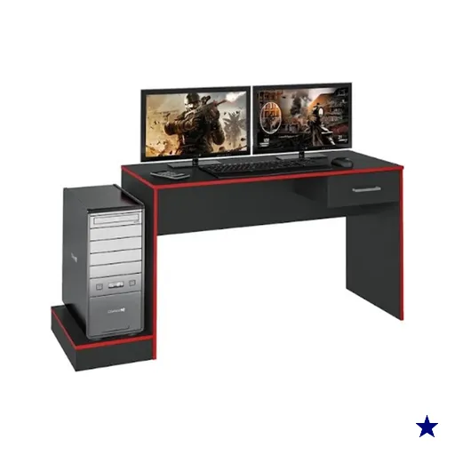 Mesa Escrivaninha Gamer 1 Gaveta 160 cm Preto Vermelho ARLY
