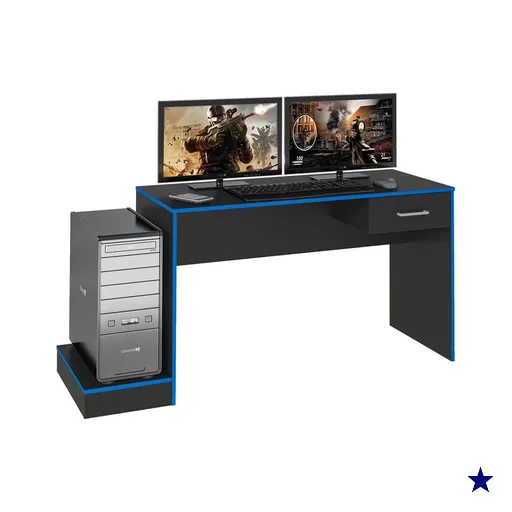 Mesa Escrivaninha Gamer 1 Gaveta 160 cm Preto Azul ARLY