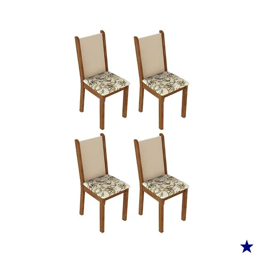 Kit 4 Cadeiras de Jantar 4291 Rustic/Crema/Lírio Bege Madesa