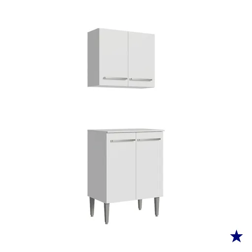Kit com Armário Aéreo e Balcão 64cm Branco Emilly Madesa