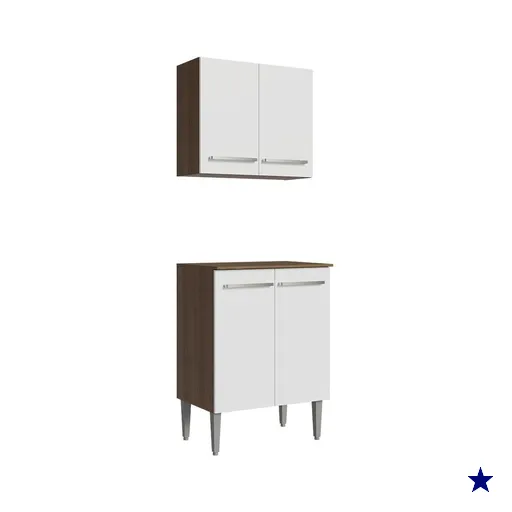 Kit com Armário Aéreo e Balcão 64cm Rustic/Branco Emilly Madesa