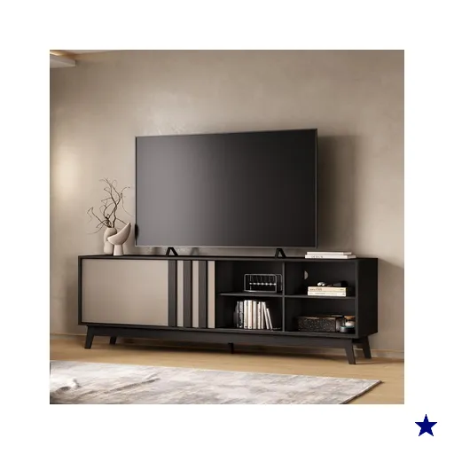 Rack para TV Ventura Carraro Preto Touch e Avelã