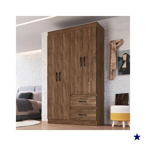 Guarda-Roupa Solteiro Dallas 4 Portas 2 Gavetas Castanho - Doripel Móveis