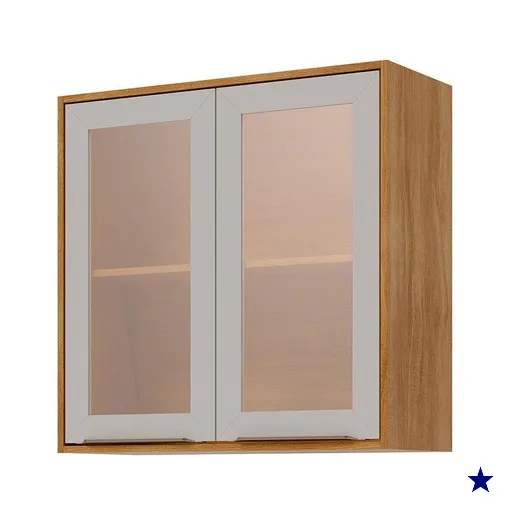 Armário Aéreo Cozinha Modulado Brilhante c/ 2 Portas 80cm Cinamomo/Off White…