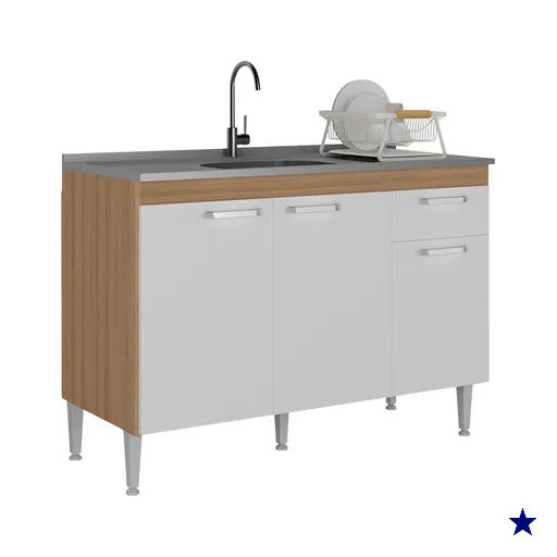 Balcão de Cozinha Gabinete para Pia 120cm Paris Multimóveis MP2215