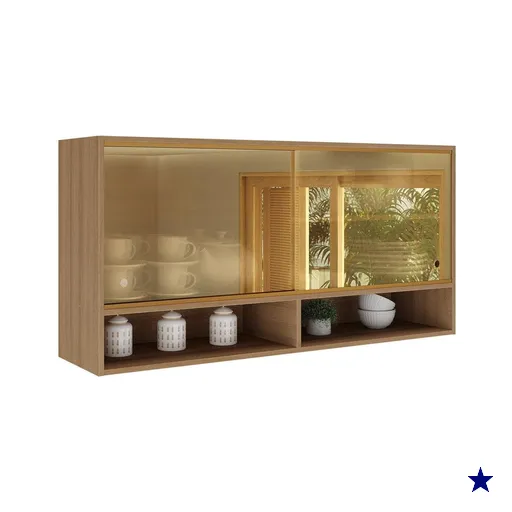 Armário Aéreo 120cm com Portas de Vidro Paris Multimóveis MP2213 Rustic