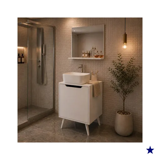 Conjunto de Banheiro com Gabinete e Espelheira 1 Porta Retrô 45cm Multimóveis…
