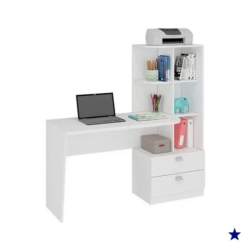 Mesa Escrivaninha Juvenil Elisa c/ 2 Gavetas e 6 Nichos Branco - Permóbili
