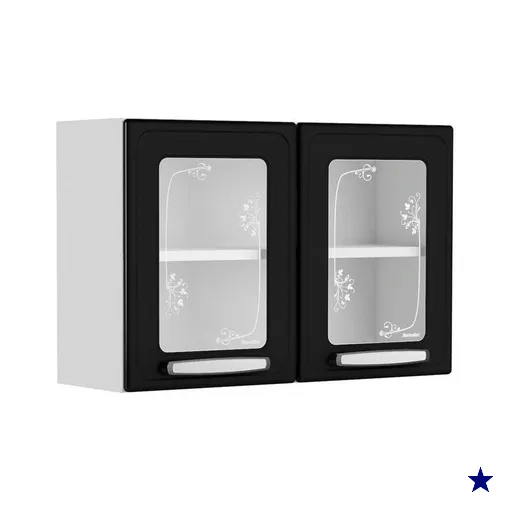 Armário de Cozinha Modulado  Evidence 7006 2 Portas c/Vidro Branco/Preto -…
