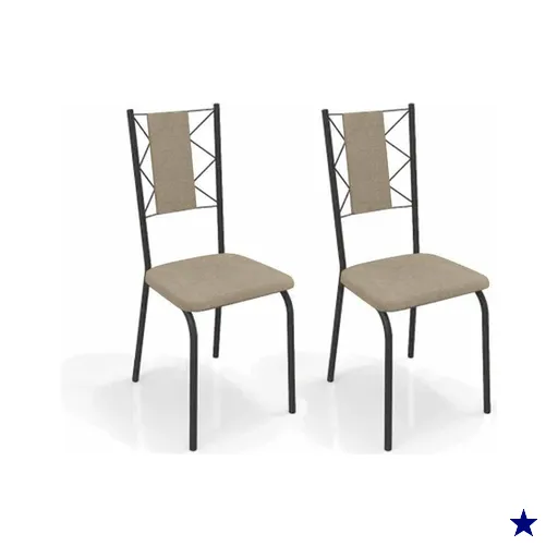 Cadeira Sala de Jantar Lisboa 2C076PRF Aço Kit 2 Un Preto/Linho Bege Fendi -…