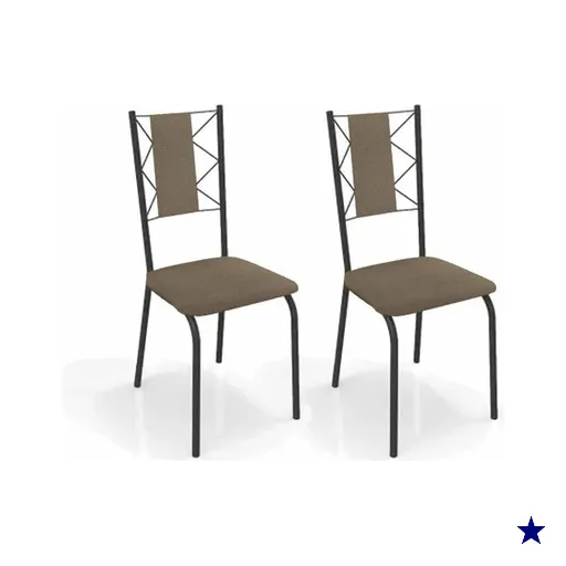 Kit 2 Cadeiras Sala Jantar Lisboa 2C076PRF Aço 2 Un Preto/ano Capuccino -…