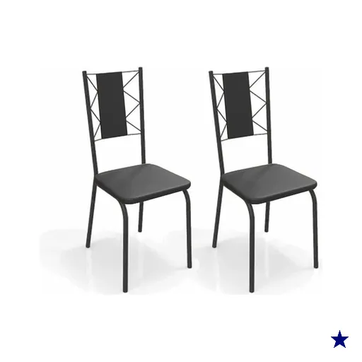 Cadeira de Cozinha Lisboa 2C076PRF Aço Kit 2 Un Preto/ano Preto - Kappesberg