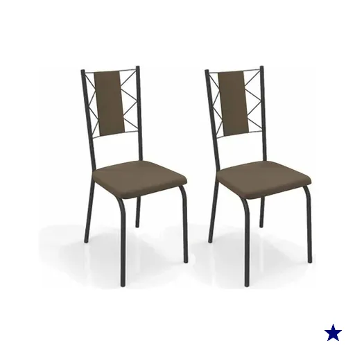 Cadeira Sala de Jantar Lisboa 2C076PRF Aço Kit 2 Un Preto/Suede Cappuccino -…