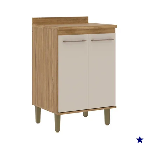 Balcão de Cozinha 60 Cm 2 Portas 1 Prateleira Ipê/Cristalo - Decibal