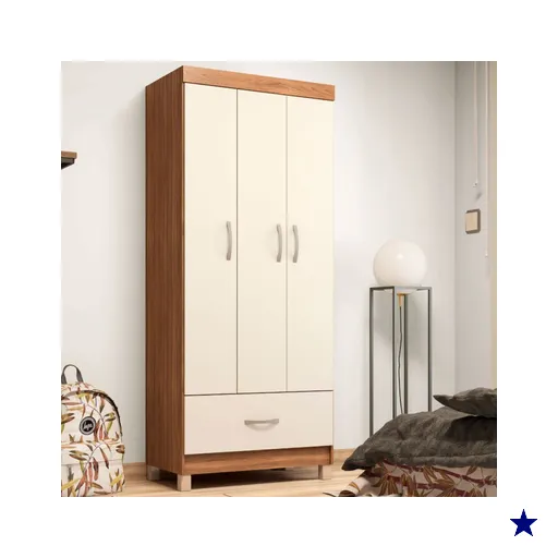 Guarda-Roupa Solteiro Prince 3 Portas 1 Gaveta Amêndola Touch/Off White