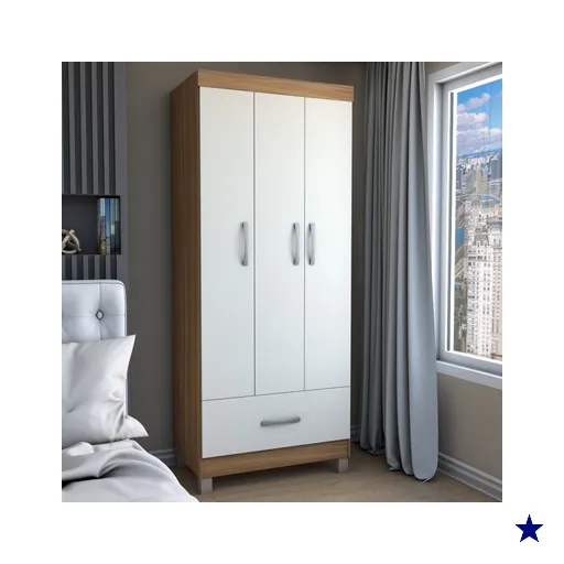 Guarda-Roupa Solteiro Poseidon 3 Portas 1 Gaveta Cinamomo/Off White - Panorama…