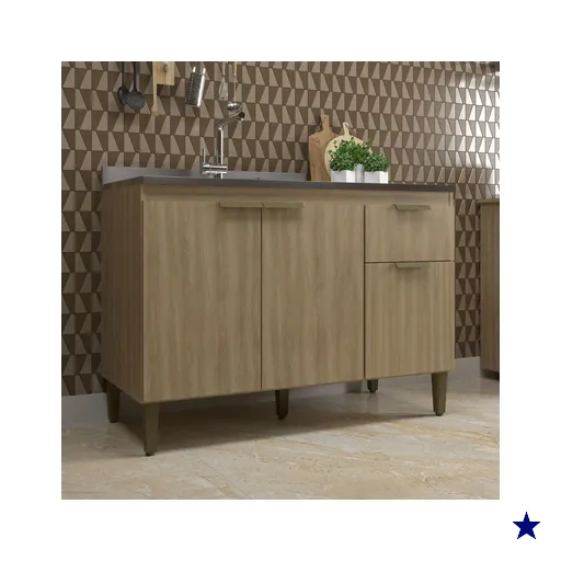 Balcão de Cozinha para Pia 120 Cm Ana 2 Portas 3 Gavetas Dourado - Jcarvalho