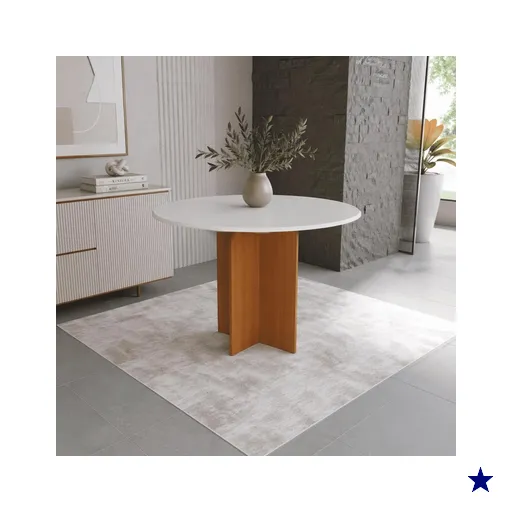 Mesa de Jantar Redonda Tampo de Madeira Fidelitá Espanha 90cm Freijó/Off-White