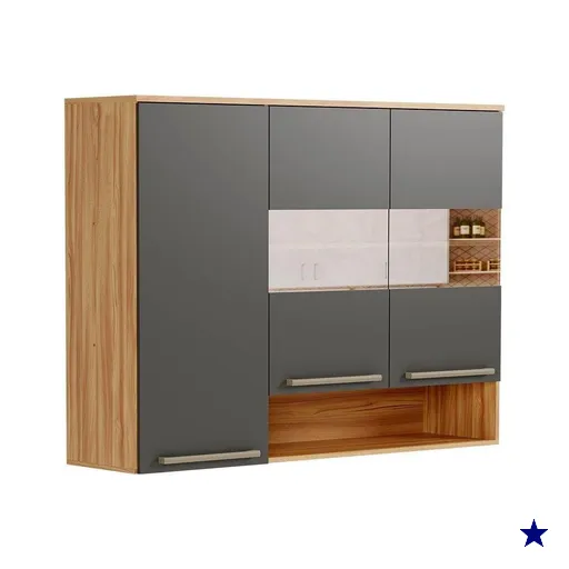Armário Aéreo Cozinha Modulado Nápoli Prime c/ 3 Portas ( 2 c/ Vidro…