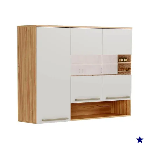 Módulo Cozinha Ronipa Nápoli Prime Armário c/ 3 Portas ( 2 c/ Vidro…