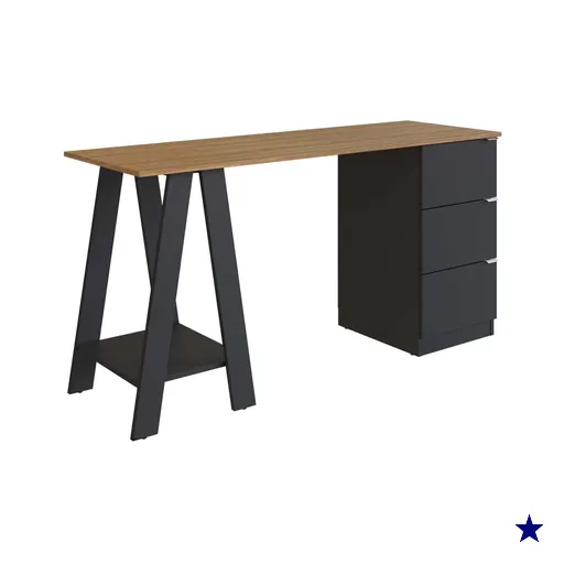 Mesa Escrivaninha Cavalete com Gavetas Nova Móbile Mel Preto