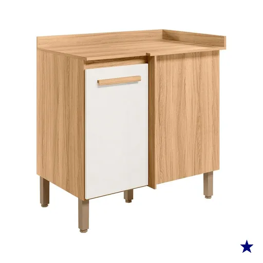 Balcao Canto Reto 89 cm Com Tampo 16990 Freijo Off White Cristal Nicioli