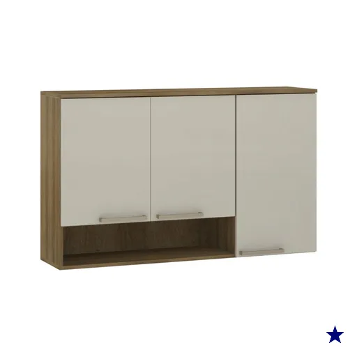 Armário Aéreo 3 Portas 1,20cm Isis Luciane Avela/Mocca
