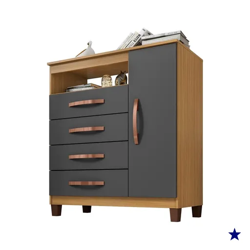 Comoda Sapateira 1P 4G 84 cm Moden 2258 Carvalho Am Grafite INCP