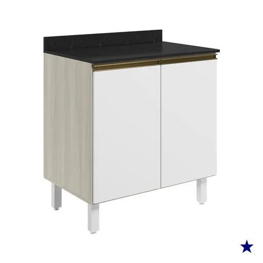 Balcao Com Tampo 2P 60 cm MDF Kali 12220 Bianco Toq Branco Uv Nicioli