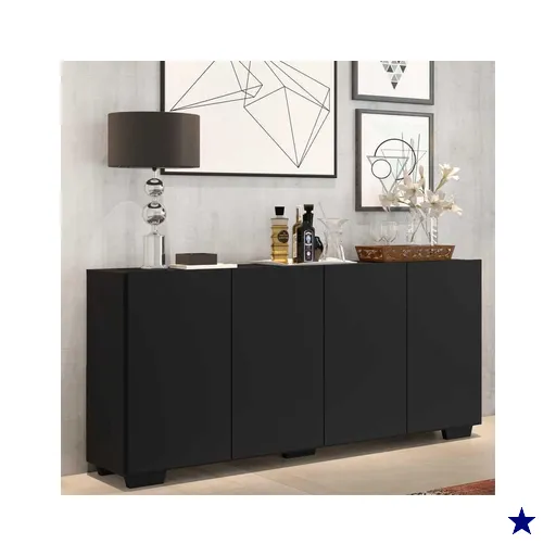 Aparador Buffet 4 Portas com Pés Quadrados Veneza Multimóveis Preto