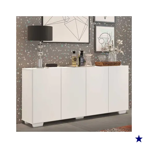 Aparador Buffet 4 Portas com Pés Quadrados Veneza Multimóveis Branco