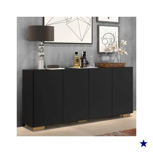 Aparador Buffet 4 Portas c/ Pés Quadrados Veneza Multimóveis Preto/Natural