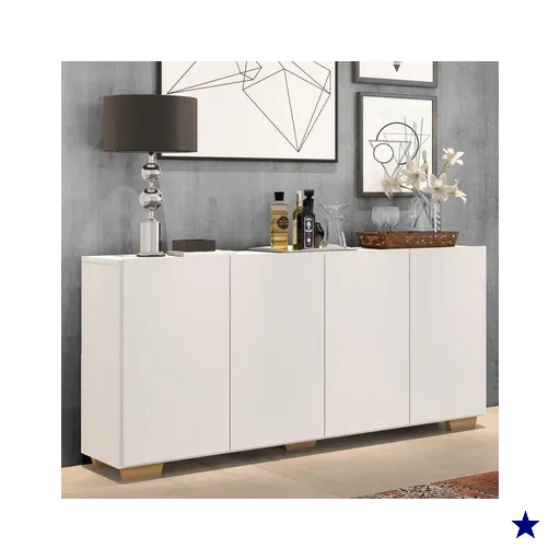 Aparador Buffet 4 Portas c/ Pés Quadrados Veneza Multimóveis Branco/Natural