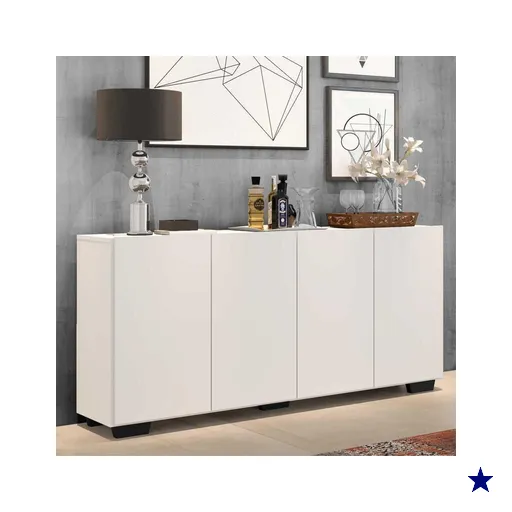 Aparador Buffet 4 Portas c/ Pés Quadrados Veneza Multimóveis Branco/Preto