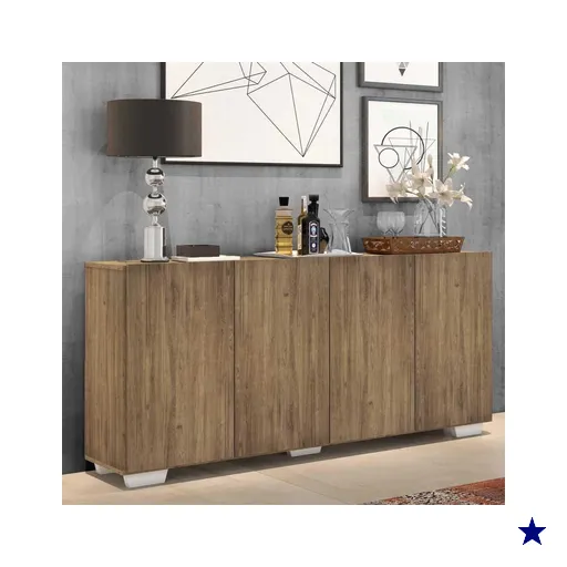 Aparador Buffet 4 Portas c/ Pés Quadrados Veneza Multimóveis Rustic/Branco